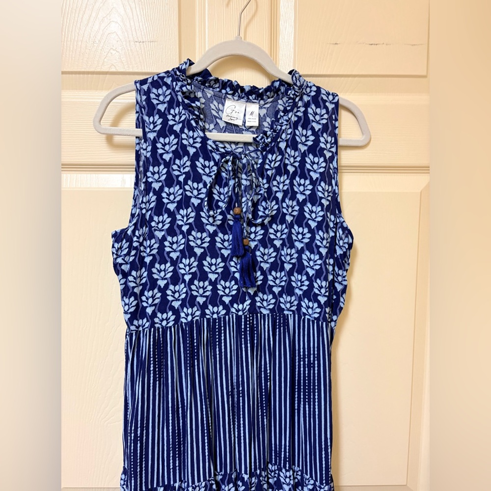 Goa Beachwear by Japna Navy Floral Sleeveless Maxi Dress Medium - Picture 3 of 7